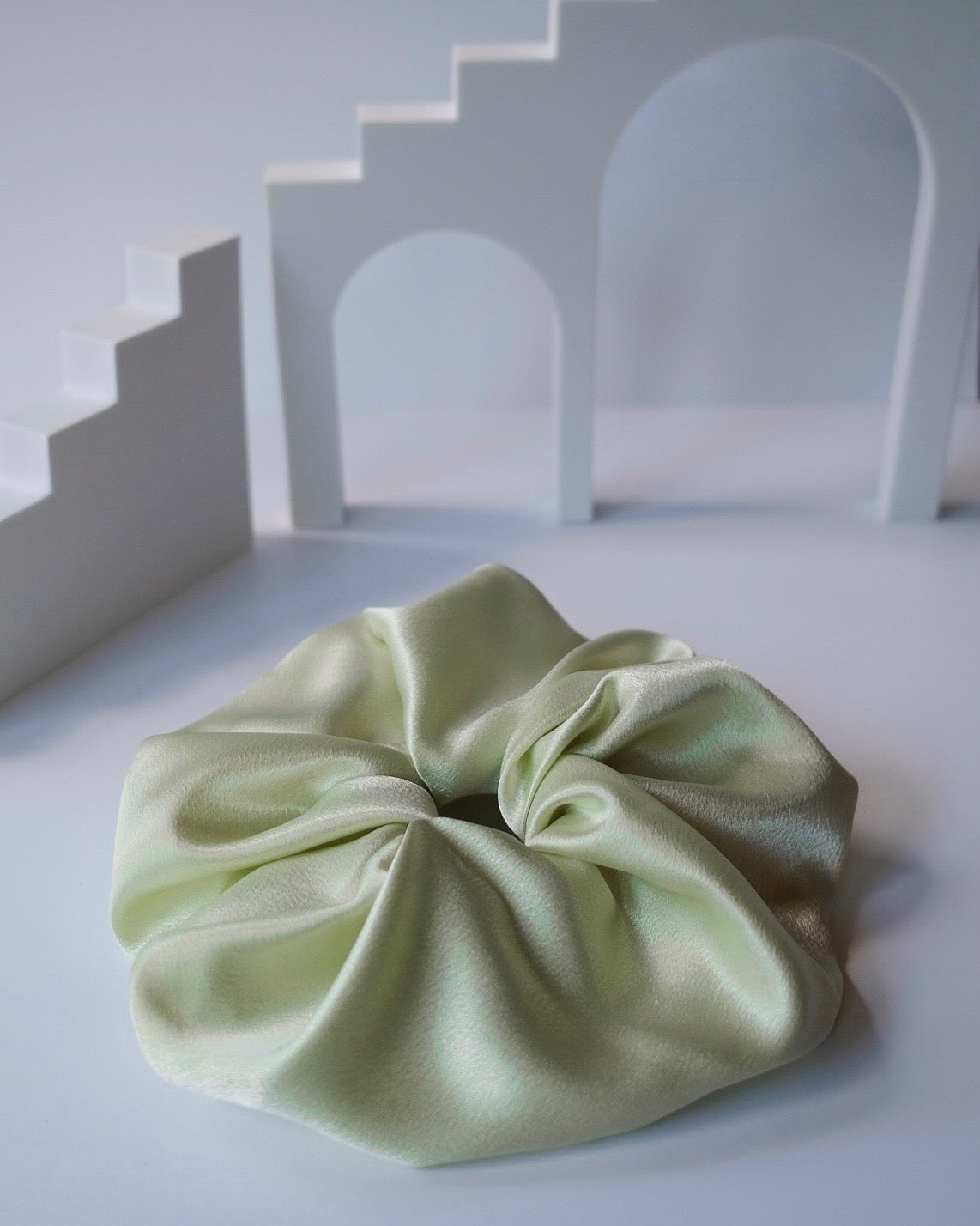 oversized scrunchie in a beautiful light green color called pistachio